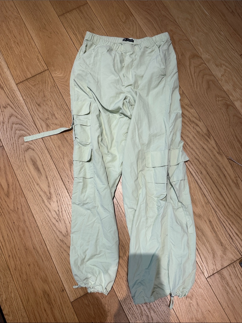 Light Green Cargo Jumpsuit-Style Pants with Multiple Pockets